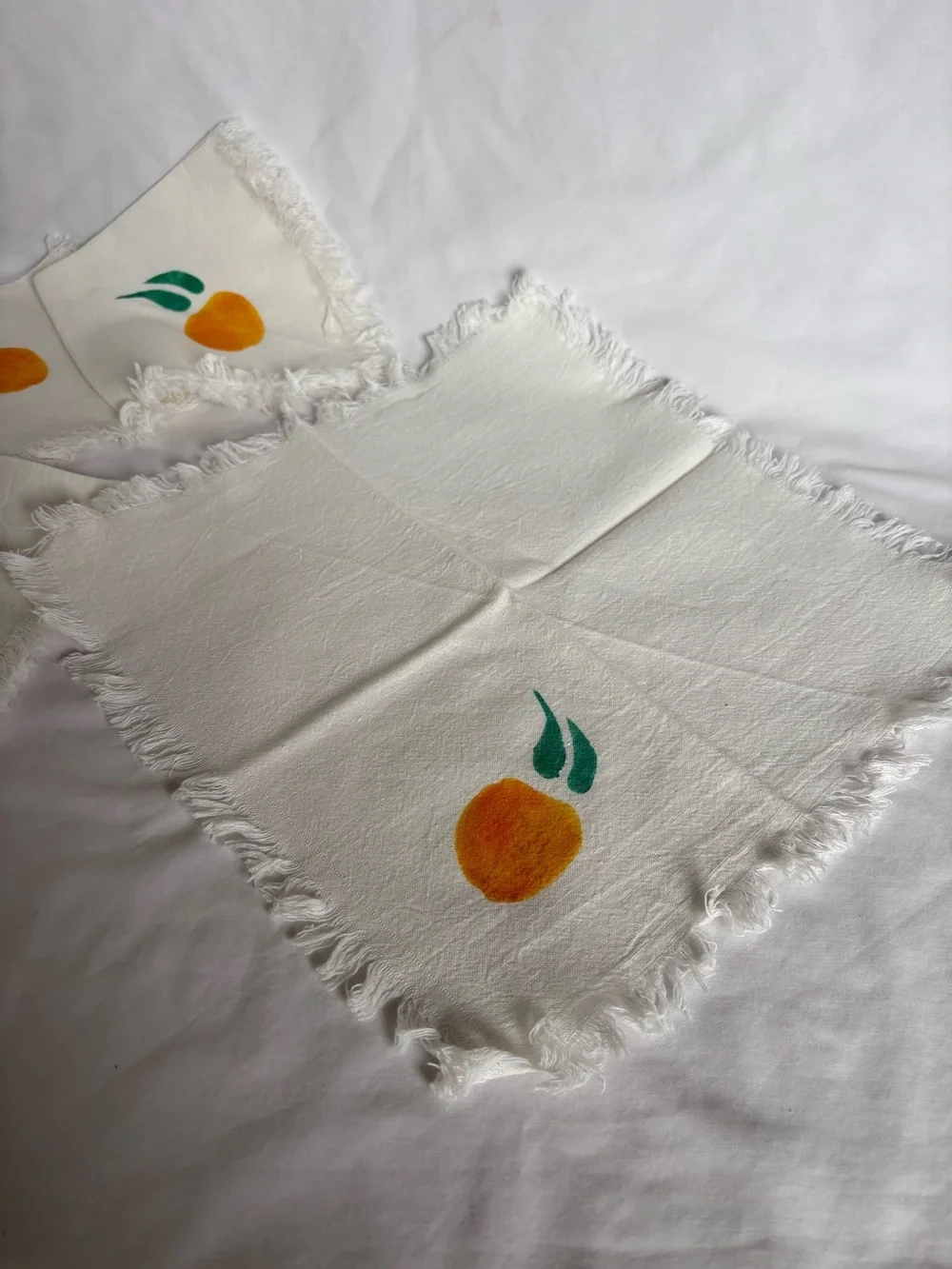 Vintage Hand Painted Linen Cocktail Napkins Set of 4 Orange Citrus MCM